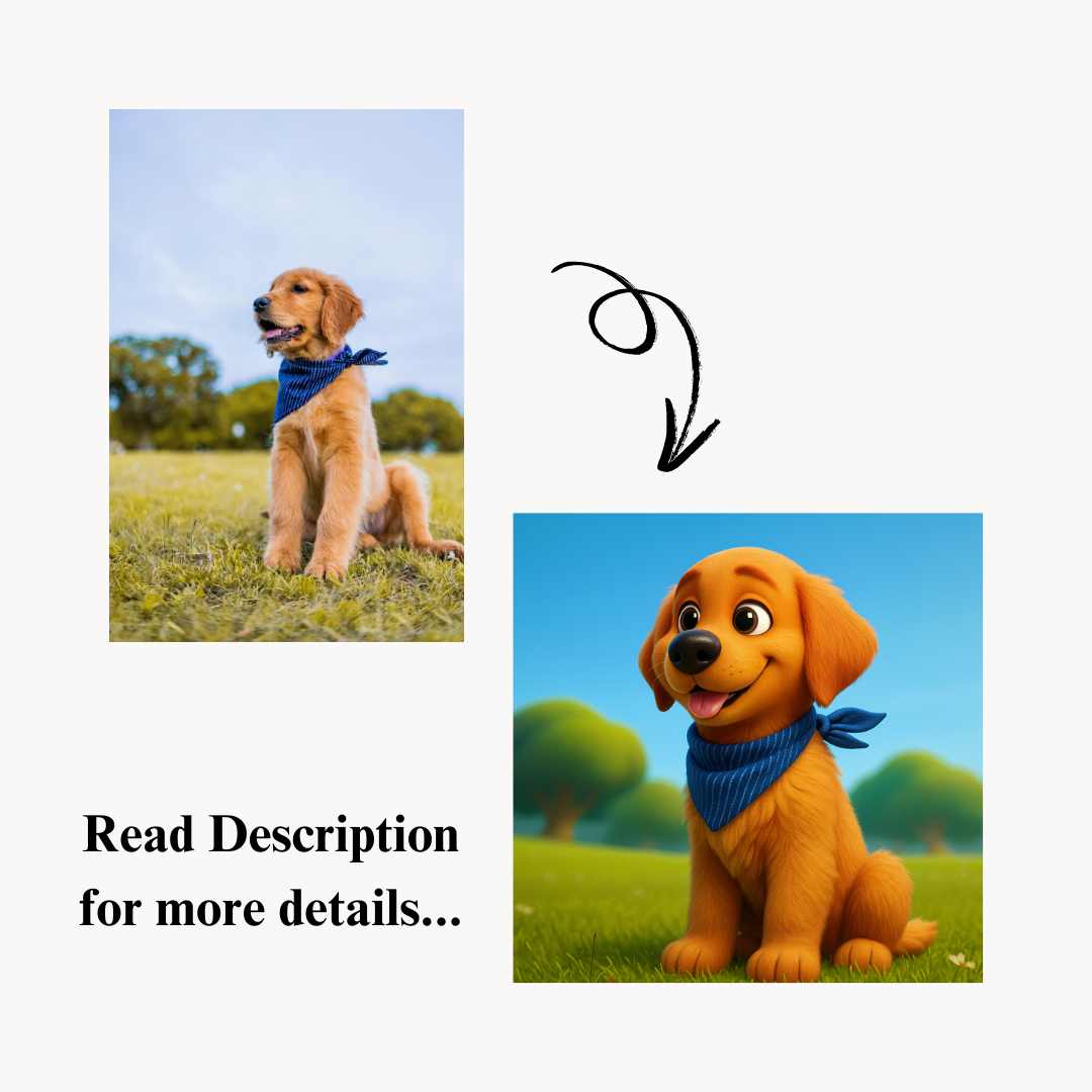Custom Pixar Pet Portrait | Digital Cartoon Illustration of Your Pet