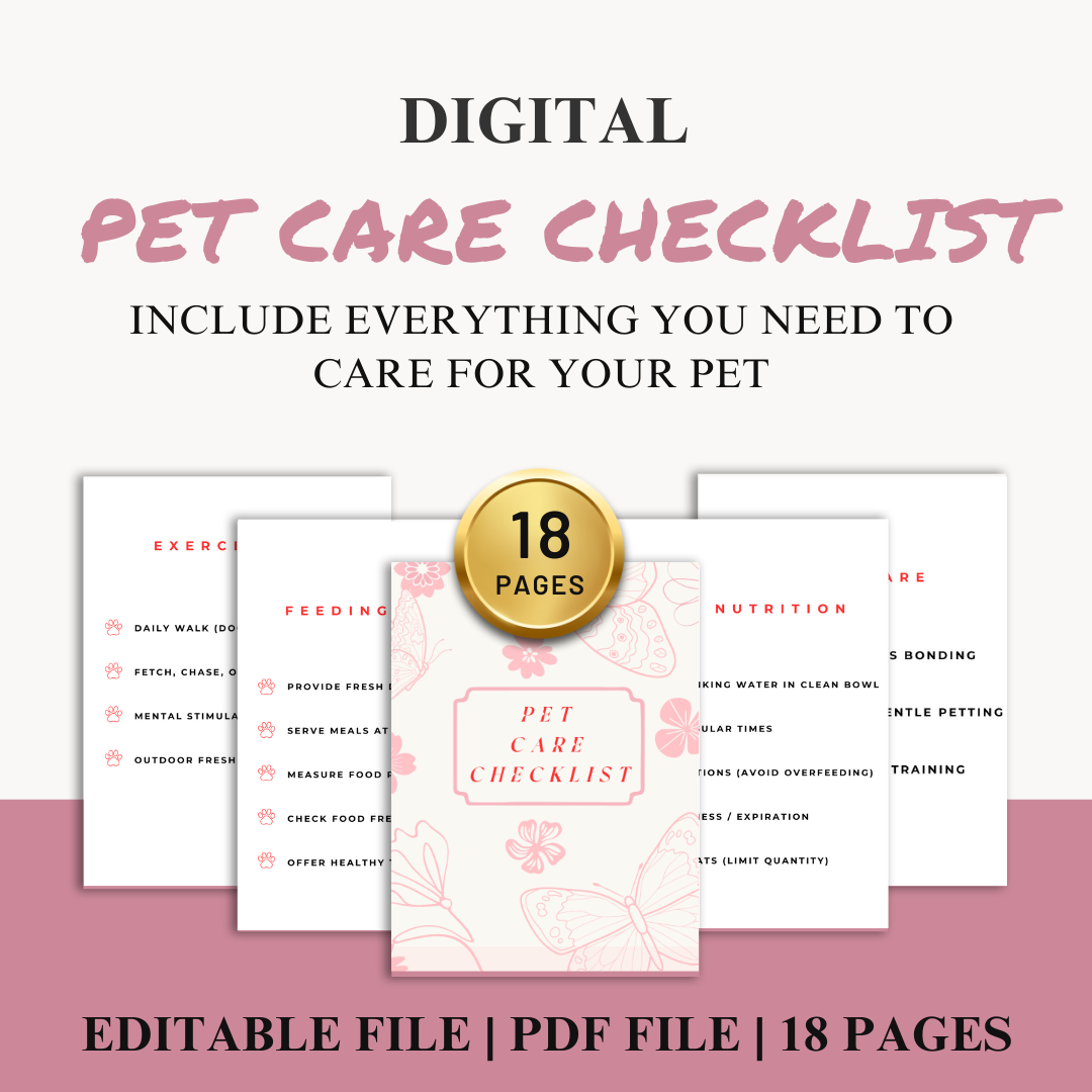 Digital Pet Care Checklist | Track Daily, Weekly & Monthly Pet Needs