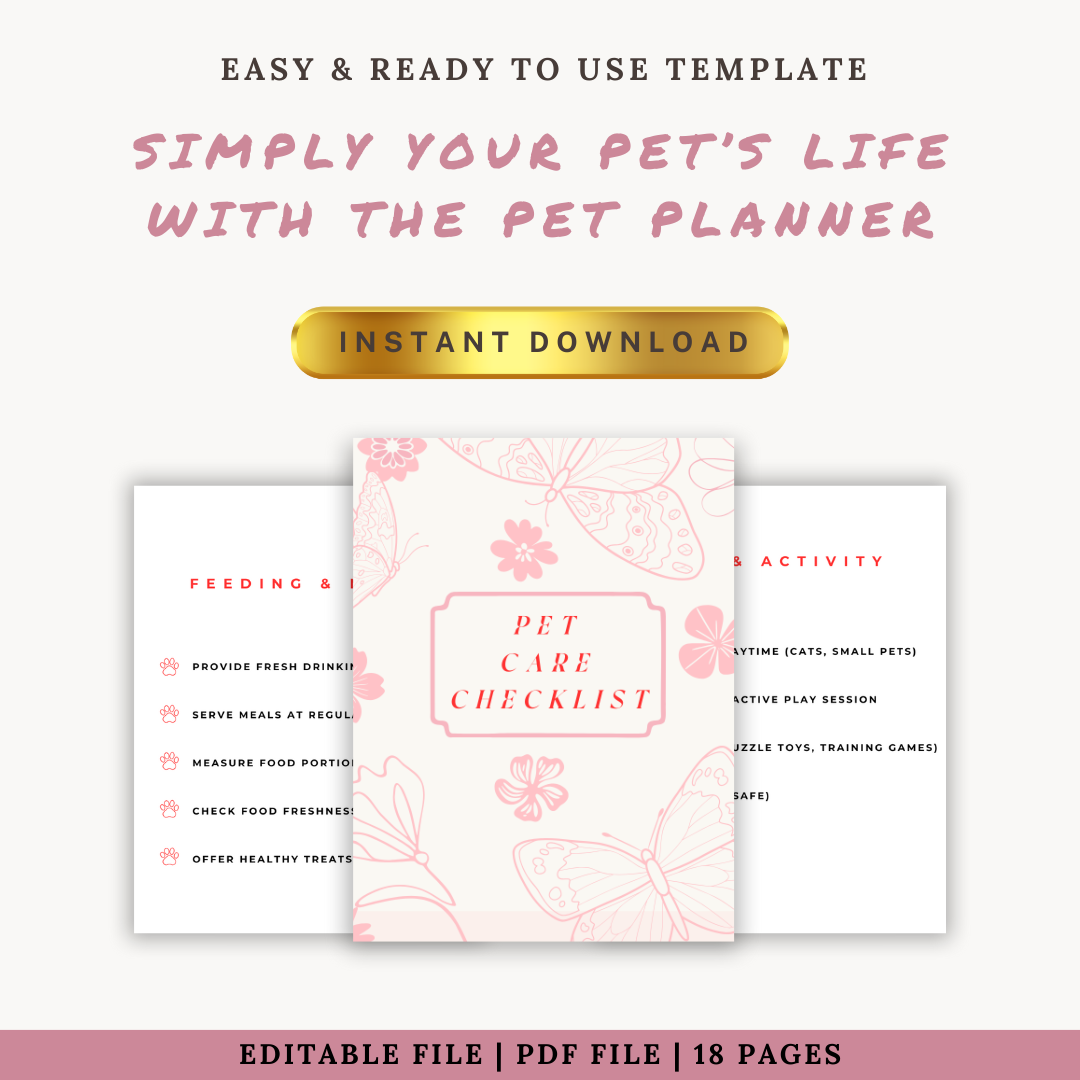 Digital Pet Care Checklist | Track Daily, Weekly & Monthly Pet Needs