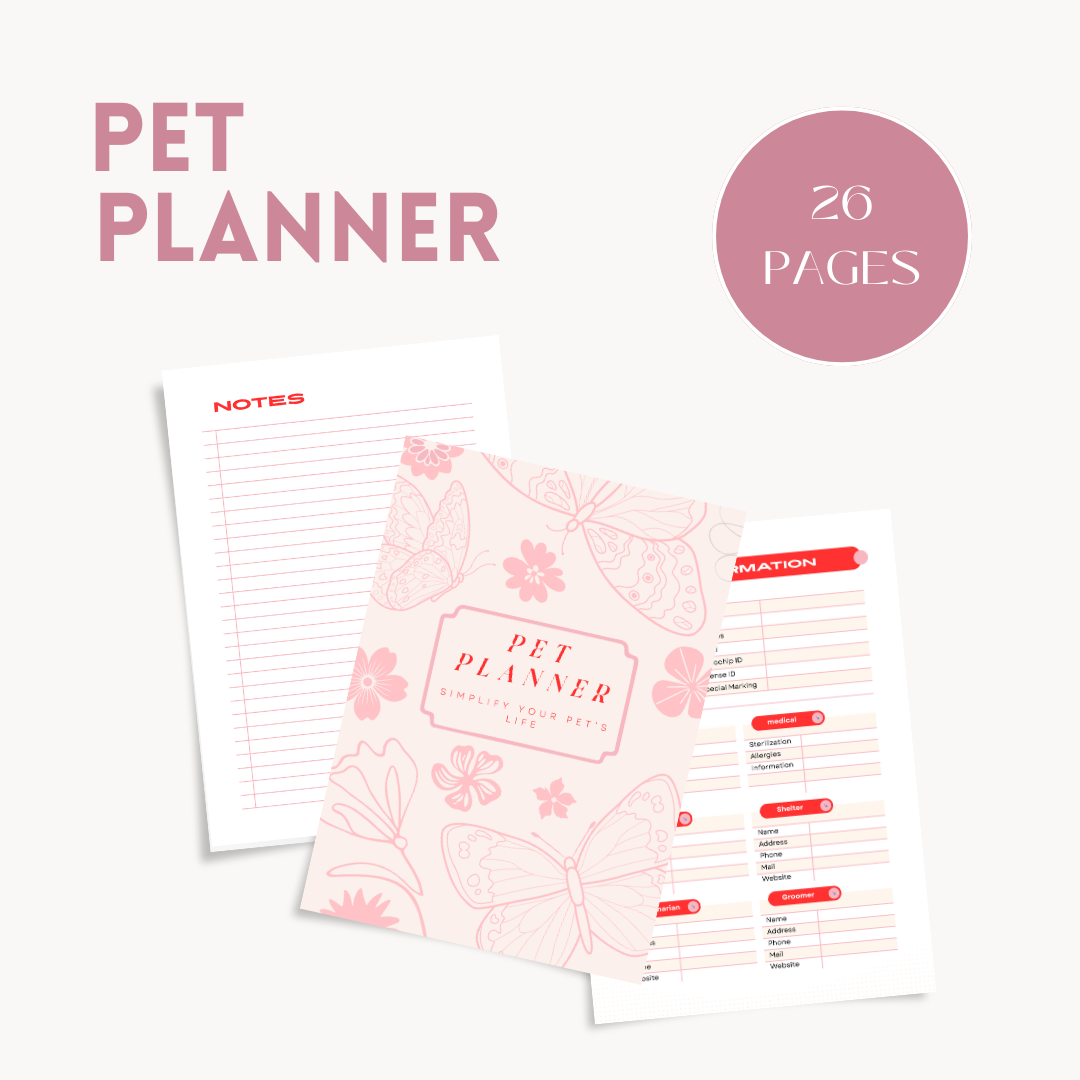 Digital Pet Planner | Track Vet Visits, Meals, Grooming & Training