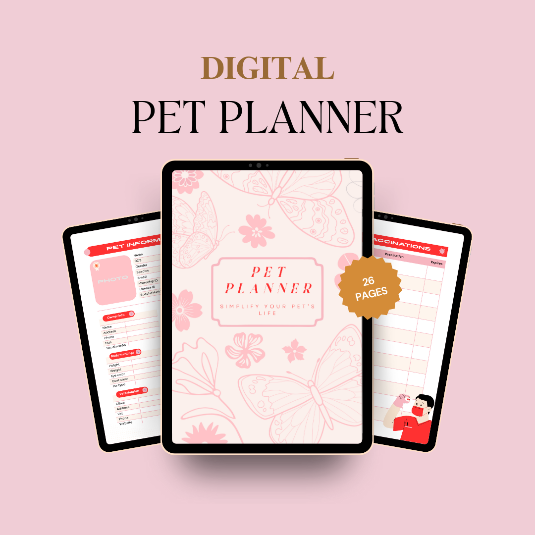 Digital Pet Planner | Track Vet Visits, Meals, Grooming & Training