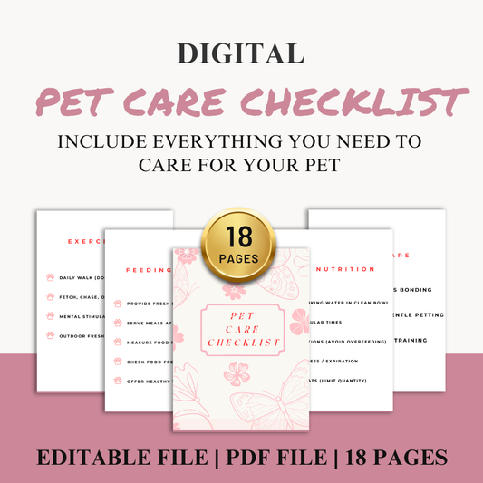 Digital Pet Care Checklist | Track Daily, Weekly & Monthly Pet Needs