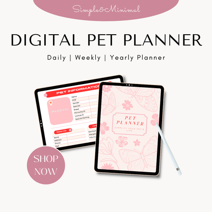 Digital Pet Planner | Track Vet Visits, Meals, Grooming & Training